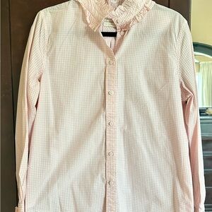 J. Crew Pink Gingham Ruffle Collar Shirt Size 12 Never Worn